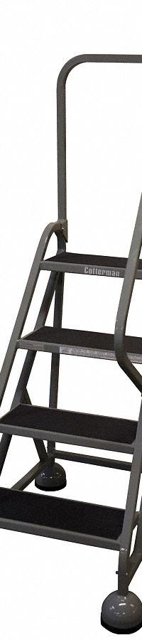 COTTERMAN Rolling Ladder: 3 ft Platform Ht, Partially Assembled, Steel, Wt-Actuated Auto-Lock (MPN ST-403 A2 C1 P5). Key specifications — Includes Handrails: Handrails Included; Material: Steel; Brand: COTTERMAN; Color: Gray.
