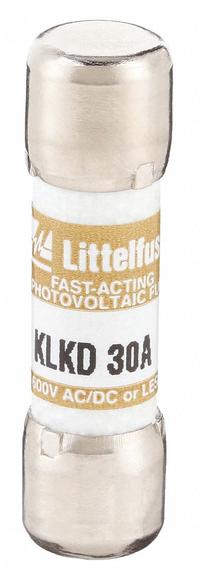LITTELFUSE Fuse: KLKD Series, Midget, Fast-Acting, 30 A, 600 V AC, 600 V DC, 13/32 in x 1 1/2 in (MPN KLKD030). Key specifications — attr1287209: KLKD; attr211192: LITTELFUSE.