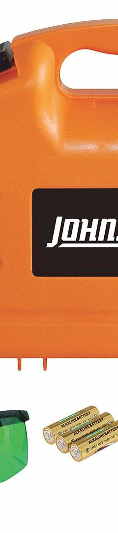 JOHNSON LEVEL Line and Dot Laser: 2 Lines and 5 Dots, Green Beam, 0 Planes, Horizontal/Vertical, AA (MPN 40-6688). Key specifications — attr935979: AA; attr934757: JOHNSON LEVEL; attr936112: ±1/8 in @ 50 ft; attr936114: Pendulum Self-Leveling; attr935981: Charger.