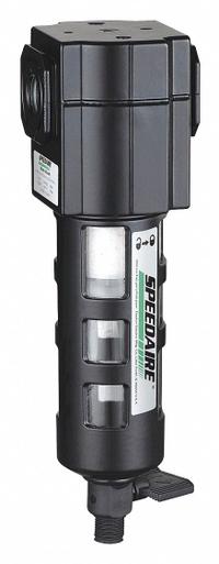 SPEEDAIRE Compressed Air Filter: Particulate, 1/4 in NPT, 5 micron, 55 cfm, 150 psi Max Op Pressure (MPN 4ZL28). Key specifications — attr110055: Compact; attr110008: SPEEDAIRE.
