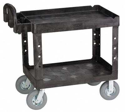 RUBBERMAID COMMERCIAL PRODUCTS Utility Cart: 500 lb, 2 Shelves, 37 in L x 25 in W Self - Utility Carts For Rough Surfaces