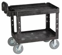 RUBBERMAID COMMERCIAL PRODUCTS Utility Cart: 500 lb, 2 Shelves, 37 in L x 25 in W Self, Black (MPN FG452010BLA). Key specifications — Shelf Color: Black; Brand: RUBBERMAID COMMERCIAL PRODUCTS; Caster/Wheel Configuration: (2) Rigid.