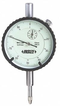 INSIZE Dial Indicator - Lug Back: 0 mm to 10 mm, Metric, Plunger, 0.017 mm Accuracy, 58 mm Dial Size (MPN 2308-10A). Key specifications — attr1184168: 2308-10A; attr1184178: 0-100; attr1184223: INSIZE; attr1200883: Dial Indicator - Lug Back; attr1184177: 0.017 mm; attr1184208: Certificate Traceable to NIST.