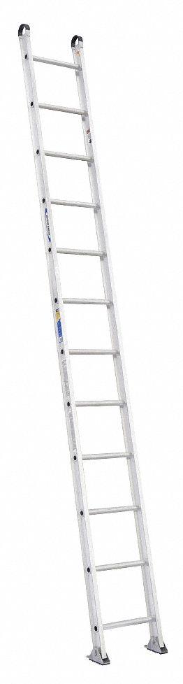 WERNER Straight Ladder: 12 ft Ladder Size, Aluminum, 375 lb Load Capacity, 24 lb Wt - Lightweight Aluminum Straight Ladders