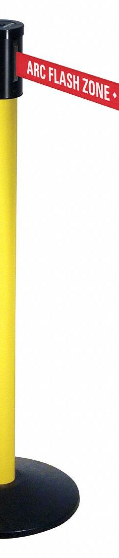 RETRACTA-BELT Barrier Post with Belt: Red, No Pattern, ARC Flash Zone - Keep Out, 15 ft Belt Lg (MPN 321YA-ARC). Key specifications — attr981468: Cast Iron; attr981465: Red; attr981461: RETRACTA-BELT; attr981440: Aluminum; attr981443: Yellow; attr981449: ARC Flash Zone - Keep Out; attr981448: White.