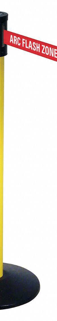 RETRACTA-BELT Barrier Post with Belt: Red, No Pattern, ARC Flash Zone - Keep Out, 15 ft Belt Lg (MPN 321YA-ARC). Key specifications — attr981468: Cast Iron; attr981465: Red; attr981461: RETRACTA-BELT; attr981440: Aluminum; attr981443: Yellow; attr981449: ARC Flash Zone - Keep Out; attr981448: White.