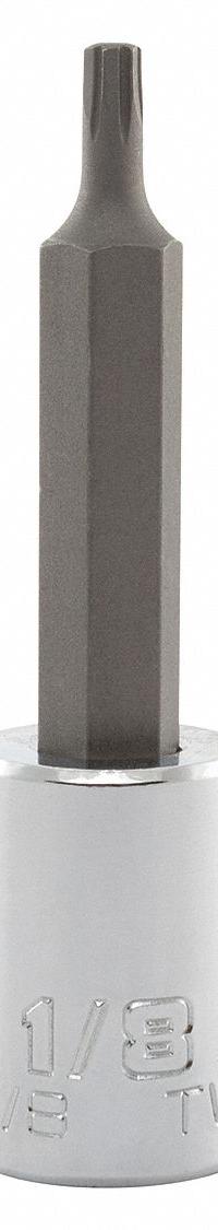 PROTO Socket Bit: 3/8 in Drive Size, Hex Tip, 1/8 in Tip Size, 2 3/4 in Overall Lg, Fixed Insert (MPN J4990R-1/8). Key specifications — attr1204765: Fixed Insert; attr1204767: PROTO.