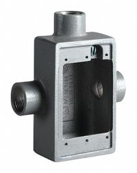 HUBBELL KILLARK Device Box: Aluminum, Rectangular, 1 Gangs, 3/4 in Hub Size, 18 cu in Capacity, Gray (MPN FST-2). Key specifications — Color: Gray; Brand: HUBBELL KILLARK.