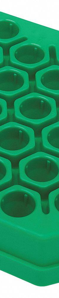 Tube Rack: 5 1/8 in Overall Wd, 1 3/8 in Overall Ht, 5 7/8 in Overall Lg, Polypropylene, Green (MPN 229419). Key specifications — Material: Polypropylene; Mounting Location: Benchtop; Color: Green; Product Type: Test Tube Rack; Total Holding Capacity: (30) Tubes; Brand: CELLTREAT.
