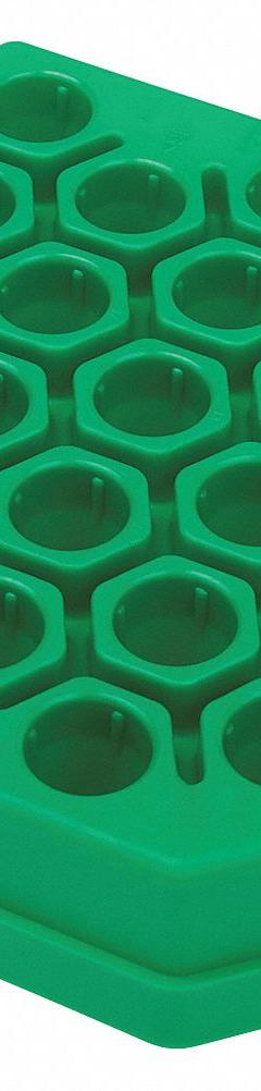 Tube Rack: 5 1/8 in Overall Wd, 1 3/8 in Overall Ht, 5 7/8 in Overall Lg, Polypropylene, Green (MPN 229419). Key specifications — Material: Polypropylene; Mounting Location: Benchtop; Color: Green; Product Type: Test Tube Rack; Total Holding Capacity: (30) Tubes; Brand: CELLTREAT.