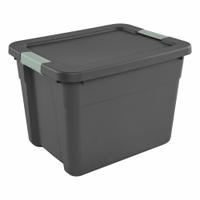 STERILITE Latch Tote: 12 gal, 19 1/2 in x 15 3/8 in x 13 7/8 in, Black Body, 10 to 20 gal, Black (MPN 15169306). Key specifications — Material: Plastic; Body Color: Black; Brand: STERILITE.