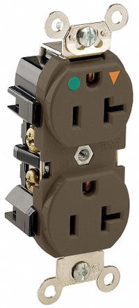 LEVITON Receptacle: Hospital Grade Fed. Spec., Duplex, 5-20R, Brown, 125V AC, 20 A, 2 Pole / 3 Wire (MPN 8300-IGB)
