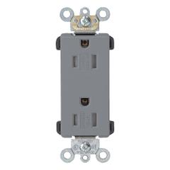 LEVITON Receptacle: Decorator Duplex, 5-15, Gray, 125V AC, 15 A, 2 Pole / 3 Wire (MPN TDR15-GY)