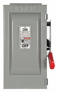 SIEMENS Safety Switch: Fusible, 30 A, Single Phase, 240V AC, Galvanized Steel, Indoor (MPN HF221J). Key specifications — Brand: SIEMENS.