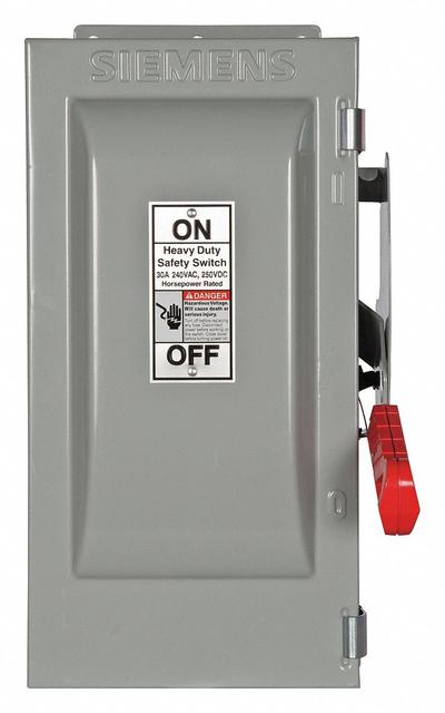 Siemens Safety Switch: Fusible, 30 A, Single Phase, 240V AC, Galvanized Steel - Fusible Safety Switches