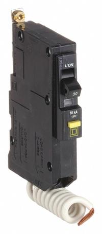 SQUARE D Miniature Circuit Breaker: 30 A, 120V AC, Single Phase, 10kA at 120V AC, 1 Poles (MPN QOB130GFI). Key specifications