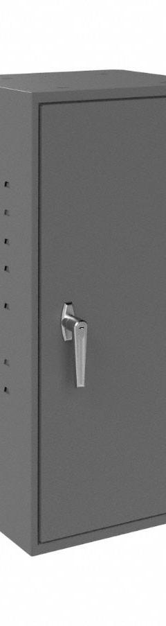 DURHAM MFG Wall Cabinet: 13 3/4 in x 12 3/4 in x 30 in, Solid, 2 Adj Shelves, Swing Handle & Keyed (MPN 055-95). Key specifications — Duty Rating: Light Duty; Cabinet Material: Steel; Assembled: Assembled; Cabinet Color: Gray; Brand: DURHAM MFG.