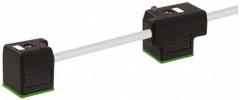 MURRELEKTRONIK Cordset: (2) DIN Form A Female Right Angle x Bare Wire, 5 m Cable Lg, PVC, Gray, IP67 (MPN 7000-58001-2170500). Key specifications — Wire Size: 18 AWG; Brand: MURRELEKTRONIK; Cable Jacket Color: Gray; IP Rating: IP67; DIN Connector Spacing: 110 mm.