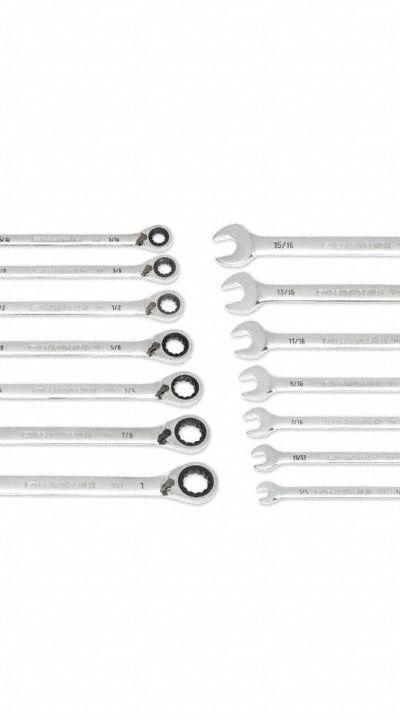 GEARWRENCH Combination Ratcheting Wrench Set: Alloy Steel - SAE 12-Point Ratcheting Combination Wrench Sets