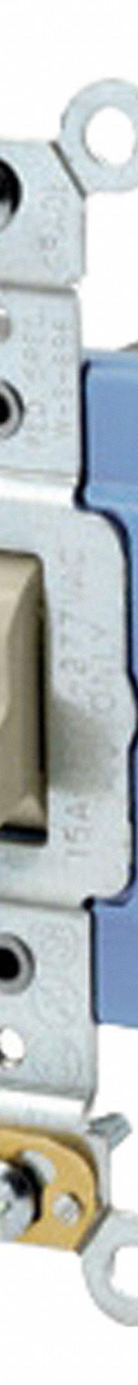 LEVITON Wall Switch: Toggle Switch, 3-Way, Maintained, Ivory, 120V AC, 15 A (MPN 1203-2I). Key specifications — Illuminated: No.
