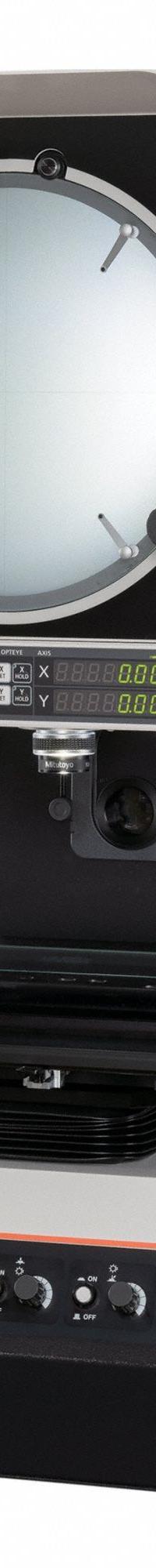 MITUTOYO Profile Projector: Vertical, Inverted Image, 4 in x 4 in Table Size, 10X (MPN 302-801-10A). Key specifications — attr1183445: Inverted Image; attr1183446: 4 in x 4 in; attr1183447: 10X; attr1183448: 315 mm; attr1183467: MITUTOYO.