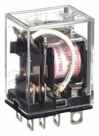 OMRON General Purpose Relay: Socket Mounted, 10 A Current Rating, 240V AC, DPDT, 8 Pins/Terminals (MPN LY2-AC220/240). Key specifications — Brand: OMRON; Base Type: Square; Mounting Style: Plug-In; Pin Shape: Flat; Electrical Connection: Quick-Connect; Manufacturer Part Number: LY2-AC220/240; Operating Current: 10 A at 110V AC (Resistive Load); Series: LY Series.