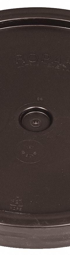 BASCO Pail Lid: Gasketed/Snap-On/Tear Tab, 12 1/4 in Overall Dia, Brown, Plastic, FDA Compliant (MPN ROP2100CVR-TT-BR). Key specifications — attr1265148: Not Rated; attr1188872: BASCO; attr1265149: 1H2/Y27/S; attr1188855: 55KY98; attr1188854: Plastic; attr1188857: Brown.