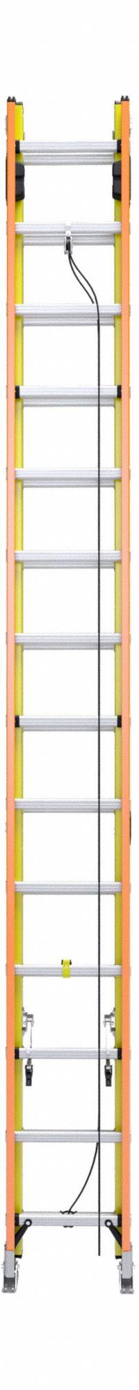 WERNER Extension Ladder: 28 ft Ladder Size, Fiberglass, 300 lb Load Capacity, 64 lb Wt, 2 Sections (MPN T6228-2GS). Key specifications — Color: Yellow; Brand: WERNER; Included Features: Mar-Resistant End Caps; Removable Fly: Fixed.