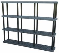 STRUCTURAL PLASTICS Plastic Shelving: 96 in x 16 in, 75 in Overall Ht, 4 Shelves (MPN S9616X4). Key specifications — Resistance Properties: Corrosion-Resistant; Frame Material: Plastic; Shelving Material: High Density Polyethylene; Brand: STRUCTURAL PLASTICS.