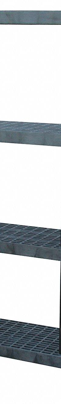 STRUCTURAL PLASTICS Plastic Shelving: 96 in x 16 in, 75 in Overall Ht, 4 Shelves (MPN S9616X4). Key specifications — Resistance Properties: Corrosion-Resistant; Frame Material: Plastic; Shelving Material: High Density Polyethylene; Brand: STRUCTURAL PLASTICS.