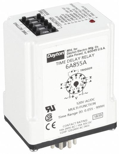Dayton Multi-Function Time Delay Relay: Socket Mounted, 120V AC, 10 A - Socket-Mounted Relays