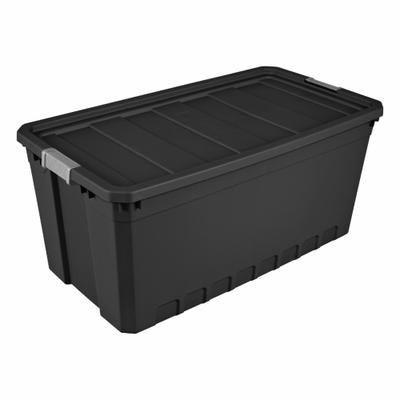 STERILITE Storage Tote: 50 gal, 39 3/4 in x 21 1/2 in x 17 7/8 in, Black Body - Colored Totes with Latch-On Lids