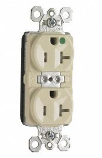 PASS & SEYMOUR Receptacle: Hospital Grade, Duplex, 5-20R, Light Almond, 125V AC, 20 A (MPN PTTR8300LA). Key specifications — attr1367147: PASS & SEYMOUR.