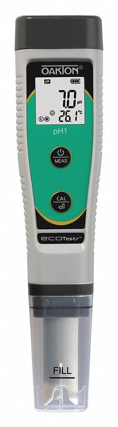 OAKTON pH Meter: pH/Temp, Meter, (4) AAA Batteries/Lanyard/Storage Case, Reagents Sold Separately (MPN 3563405). Key specifications — pH Accuracy: ±0.1 pH; Temp Compensation: Automatic; Measurement Components Included: Meter; Reagents and Solutions Included: Reagents Sold Separately; Test Parameters: pH; Other Accessories Included: Storage Case; Manufacturer Part Number: 3563405.
