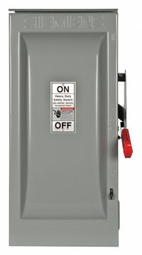 SIEMENS Safety Switch: Fusible, 60 A, Three Phase, 600V AC, Galvanized Steel, Indoor/Outdoor (MPN HF362RL). Key specifications — Brand: SIEMENS.