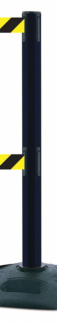 TENSABARRIER Barrier Post with Belt: Black/Yellow, Chevron, No Legend, 7 1/2 ft Belt Lg, Black (MPN 886T2-33-STD-NO-D4X-C). Key specifications — Base Material: Rubber; Belt Color: Black/Yellow; Brand: TENSABARRIER; Post Material: Plastic; Post Color: Black; Message: No Legend.