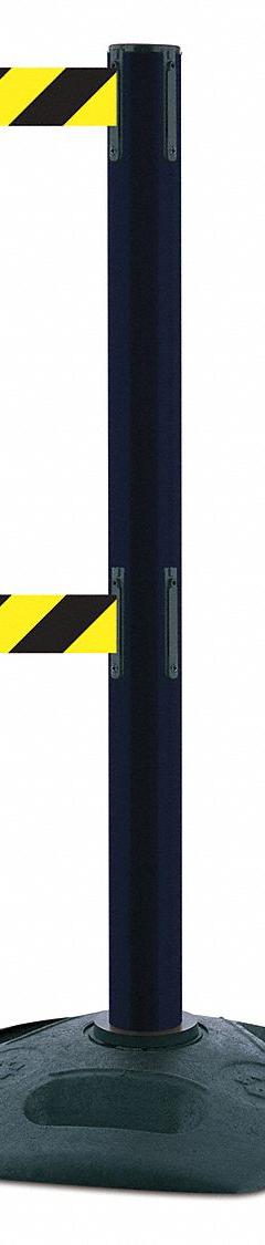 TENSABARRIER Barrier Post with Belt: Black/Yellow, Chevron, No Legend, 7 1/2 ft Belt Lg, Black (MPN 886T2-33-STD-NO-D4X-C). Key specifications — Base Material: Rubber; Belt Color: Black/Yellow; Brand: TENSABARRIER; Post Material: Plastic; Post Color: Black; Message: No Legend.