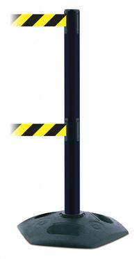 TENSABARRIER Barrier Post with Belt: Black/Yellow, Chevron, No Legend, 7 1/2 ft Belt Lg, Black (MPN 886T2-33-STD-NO-D4X-C). Key specifications — Base Material: Rubber; Belt Color: Black/Yellow; Brand: TENSABARRIER; Post Material: Plastic; Post Color: Black; Message: No Legend.