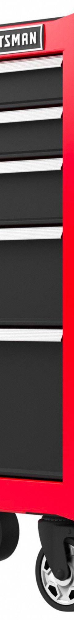 CRAFTSMAN Rolling Tool Cabinet: Red / Black Drawer, 26 1/2 in W x 18 in D x 37 1/2 in H, 5 Drawers (MPN CMST98268RB). Key specifications — Brand: CRAFTSMAN.