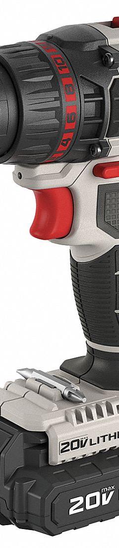 PORTER CABLE Drill Kit: 20V MAX*, Gen Purpose, 1/2 in Chuck, 1,500 RPM Max., Brushed, (1) 1.3 Ah (MPN PCC601LB). Key specifications — attr1169525: Brushed.