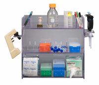 Lab Bulk Bin: 6 1/2 in Overall Wd, 18 3/8 in Overall Ht, 18 3/4 in Overall Lg, PETG, Clear, Benchtop (MPN BENCHTOP18-BRK-PIPTRBRK). Key specifications — Material: PETG; Mounting Location: Benchtop; Color: Clear; Product Type: Multi Organizer; Total Holding Capacity: (3) Levels for Misc Lab Supplies; Brand: POLTEX.