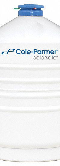 COLE-PARMER Cryogenic Dewar: 20 L Capacity, 15 1/2 in Overall Dia, 25 7/8 in Overall Ht, Aluminum (MPN 4426065). Key specifications — Brand: COLE-PARMER; Material: Aluminum; Includes: Smart Caps; Included Safety Features: Lockable.