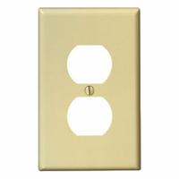 LEVITON Wall Plate: Duplex Outlet, 1 Gang, Ivory, Midsize Size (MPN PJ8-I). Key specifications — Brand: LEVITON; Material: Nylon.