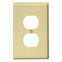 LEVITON Wall Plate: Duplex Outlet, 1 Gang, Ivory, Midsize Size (MPN PJ8-I). Key specifications — Brand: LEVITON; Material: Nylon.