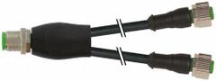 Cordset: M12 Male Straight X (2) M12 Female Straight, 4 Pins, Black, PUR, 1 m Cable Lg (MPN 7000-40701-6330100). Key specifications — Cable Jacket Color: Black; End 1 Gender: Male; End 1 Mounting Orientation: Straight; End 2 Gender: Female; End 2 Mounting Orientation: Straight; End 2 Connection Type: (2) M12; IP Rating: IP65; Brand: MURRELEKTRONIK.