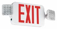 Exit Sign with Emergency Lights: White, 1 or 2 Faces, Red, LED, Ceiling/Wall, Nickel Cadmium (MPN CCRHOSQ). Key specifications — Voltage: 120/277V AC; Self Diagnostics: No; Housing Color: White; Brand: COMPASS; Directional Indicators: Universal Field Selectable Chevrons; Lighting Technology: LED; Remote Capable: No; Text Color: Red.