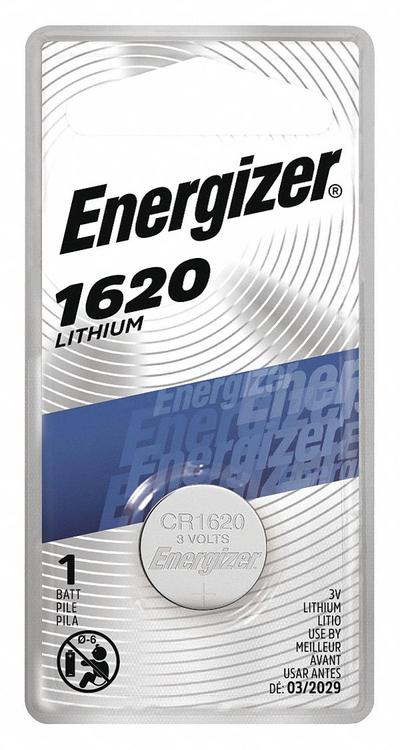 ENERGIZER Coin Cell Battery: 1620 Battery Size, Lithium / Manganese Dioxide, 81 mAh Capacity - Disposable Coin & Button Batteries