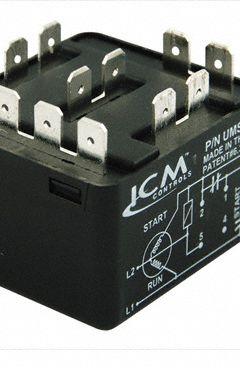 Universal Motor Starting Relay: 110V AC to 270V AC Pick Up, 502V AC Drop Out, Adj, 110 to 270V AC (MPN UMSR-50B-LF). Key specifications — Coil Voltage: 110 to 270V AC; Maximum Drop Out Voltage: 502V AC; Brand: ICM CONTROLS.