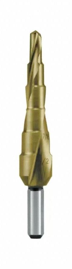 RUKO TOOLS Step Drill Bit: 3/16" to 1/2", TiN-Coated HSS, 3-Flats Shank (MPN 101701T). Key specifications — attr1234936: Not Impact Rated.