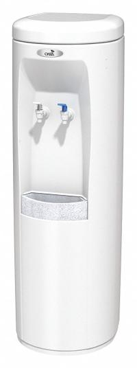 OASIS Plumbed Water Dispenser: Freestanding, Cold/Room Temp, White, Polyethylene, 40 1/2 in Ht, Adj (MPN POUD1SK). Key specifications — Water Type: Still; Operating Voltage: 115V AC; Power Source: Electric Corded; Water Temperature Types: Room Temperature; Brand: OASIS; Housing Color: White; Material: Plastic.